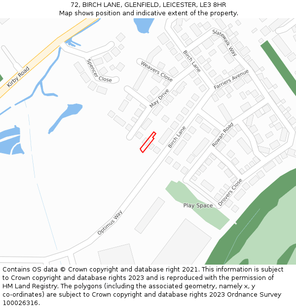 72, BIRCH LANE, GLENFIELD, LEICESTER, LE3 8HR: Location map and indicative extent of plot