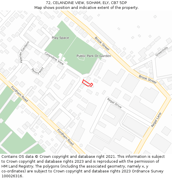 72, CELANDINE VIEW, SOHAM, ELY, CB7 5DP: Location map and indicative extent of plot