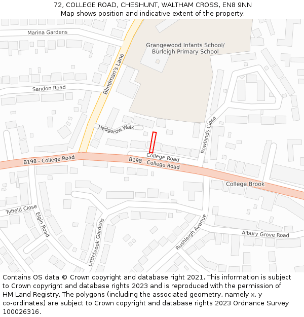 72, COLLEGE ROAD, CHESHUNT, WALTHAM CROSS, EN8 9NN: Location map and indicative extent of plot