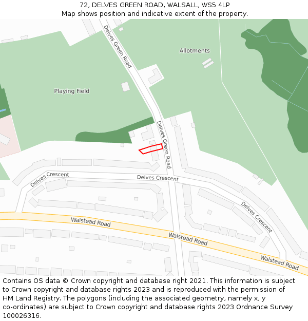 72, DELVES GREEN ROAD, WALSALL, WS5 4LP: Location map and indicative extent of plot