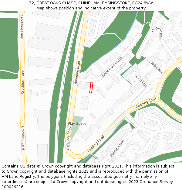 72, GREAT OAKS CHASE, CHINEHAM, BASINGSTOKE, RG24 8WW: Location map and indicative extent of plot