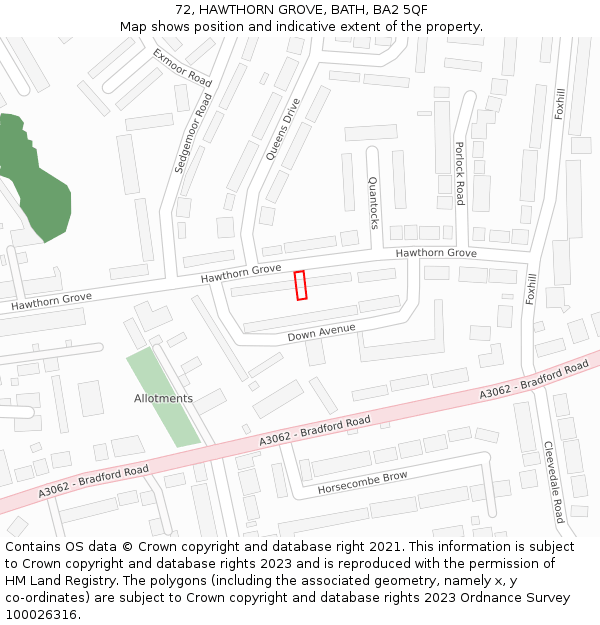 72, HAWTHORN GROVE, BATH, BA2 5QF: Location map and indicative extent of plot