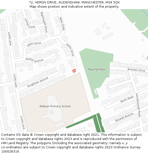 72, HERON DRIVE, AUDENSHAW, MANCHESTER, M34 5QX: Location map and indicative extent of plot