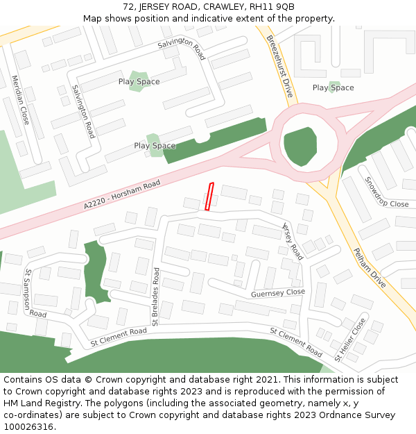 72, JERSEY ROAD, CRAWLEY, RH11 9QB: Location map and indicative extent of plot