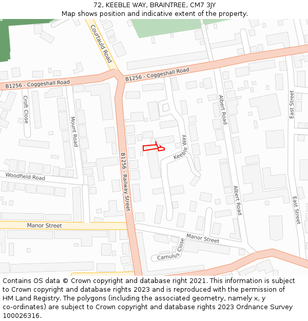 72, KEEBLE WAY, BRAINTREE, CM7 3JY: Location map and indicative extent of plot