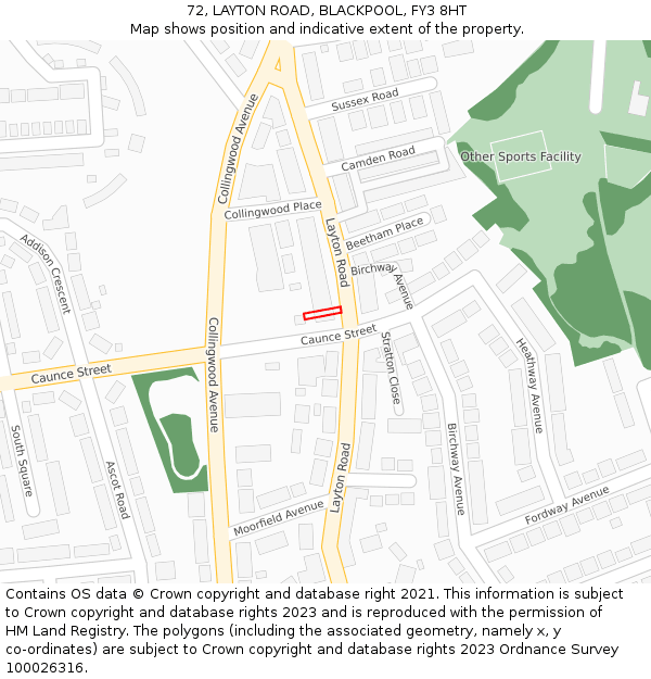 72, LAYTON ROAD, BLACKPOOL, FY3 8HT: Location map and indicative extent of plot
