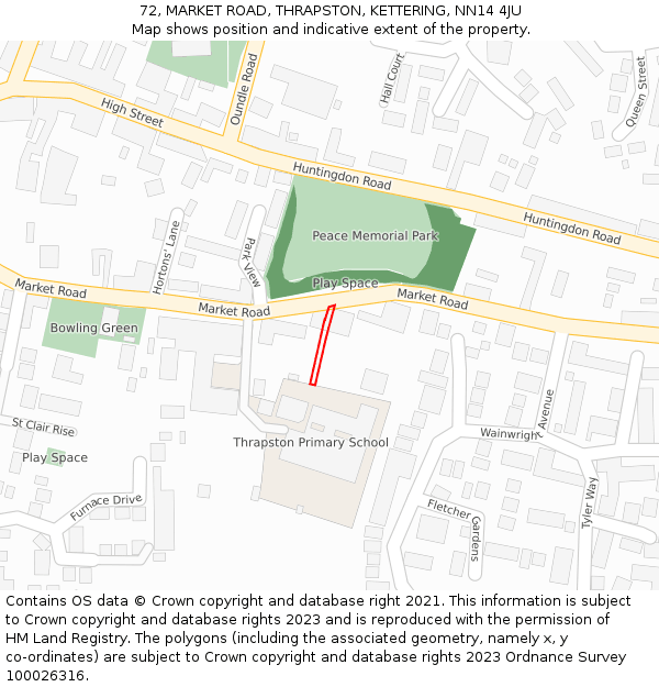 72, MARKET ROAD, THRAPSTON, KETTERING, NN14 4JU: Location map and indicative extent of plot
