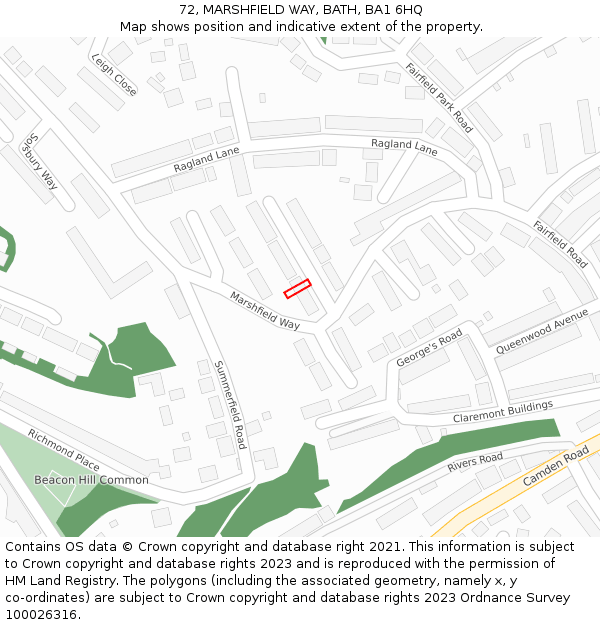 72, MARSHFIELD WAY, BATH, BA1 6HQ: Location map and indicative extent of plot