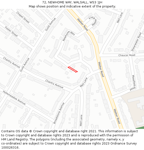 72, NEWHOME WAY, WALSALL, WS3 1JH: Location map and indicative extent of plot