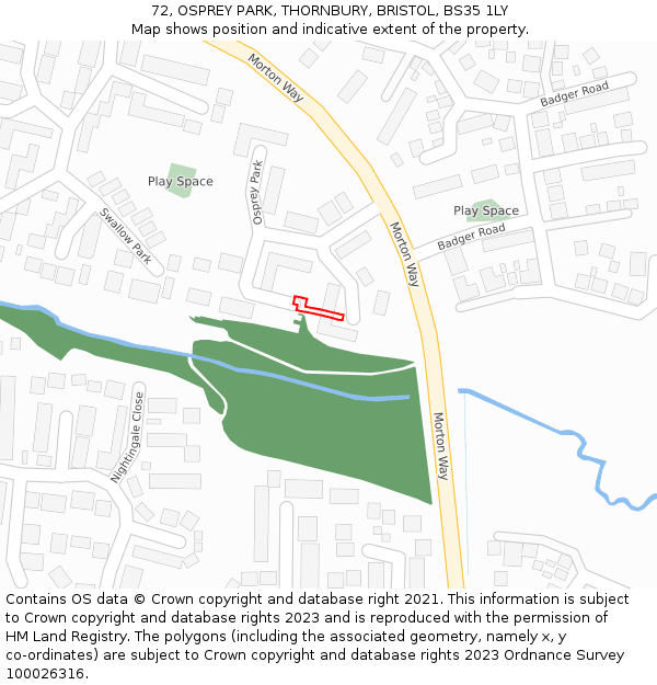 72, OSPREY PARK, THORNBURY, BRISTOL, BS35 1LY: Location map and indicative extent of plot