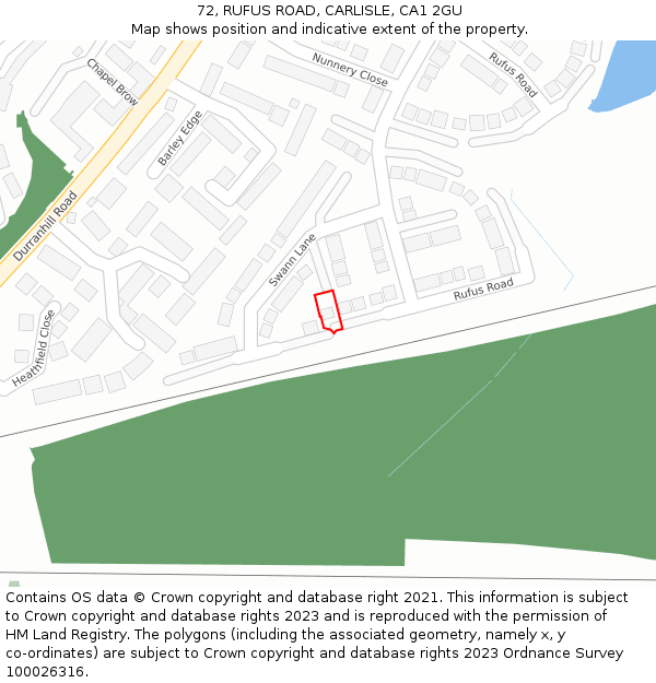 72, RUFUS ROAD, CARLISLE, CA1 2GU: Location map and indicative extent of plot