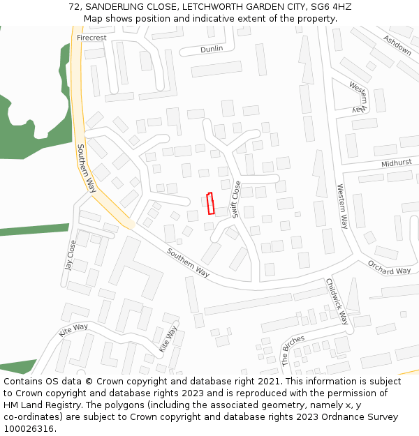 72, SANDERLING CLOSE, LETCHWORTH GARDEN CITY, SG6 4HZ: Location map and indicative extent of plot