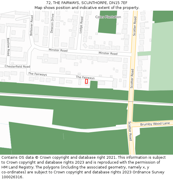 72, THE FAIRWAYS, SCUNTHORPE, DN15 7EF: Location map and indicative extent of plot