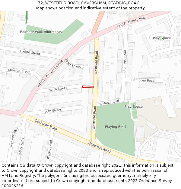 72, WESTFIELD ROAD, CAVERSHAM, READING, RG4 8HJ: Location map and indicative extent of plot