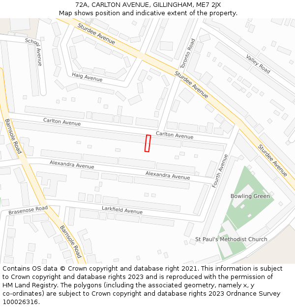 72A, CARLTON AVENUE, GILLINGHAM, ME7 2JX: Location map and indicative extent of plot