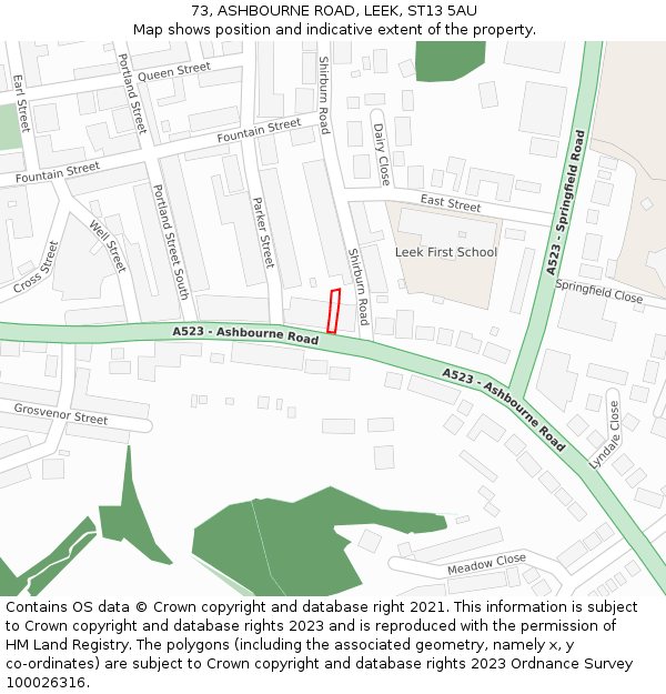 73, ASHBOURNE ROAD, LEEK, ST13 5AU: Location map and indicative extent of plot