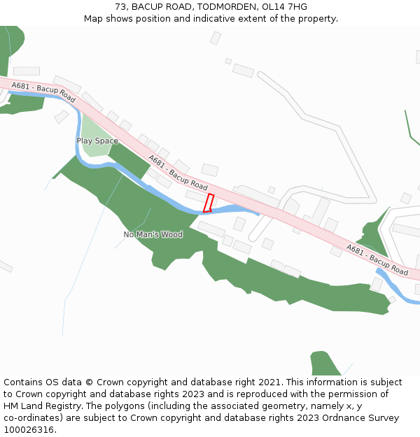 73, BACUP ROAD, TODMORDEN, OL14 7HG: Location map and indicative extent of plot