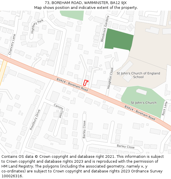 73, BOREHAM ROAD, WARMINSTER, BA12 9JX: Location map and indicative extent of plot