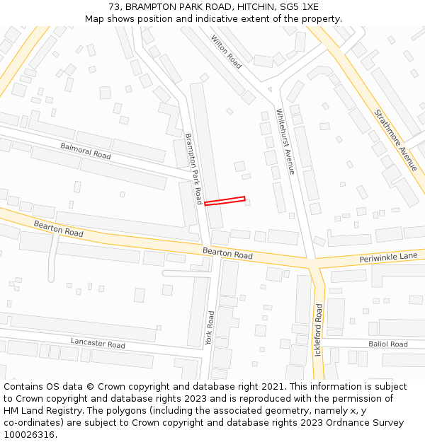 73, BRAMPTON PARK ROAD, HITCHIN, SG5 1XE: Location map and indicative extent of plot