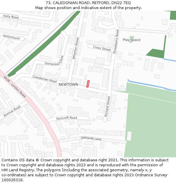 73, CALEDONIAN ROAD, RETFORD, DN22 7EQ: Location map and indicative extent of plot