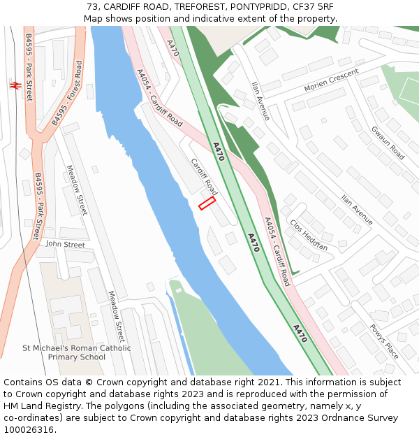 73, CARDIFF ROAD, TREFOREST, PONTYPRIDD, CF37 5RF: Location map and indicative extent of plot