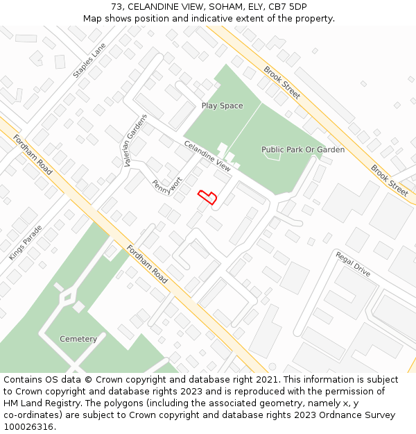 73, CELANDINE VIEW, SOHAM, ELY, CB7 5DP: Location map and indicative extent of plot