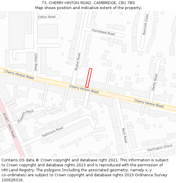 73, CHERRY HINTON ROAD, CAMBRIDGE, CB1 7BS: Location map and indicative extent of plot