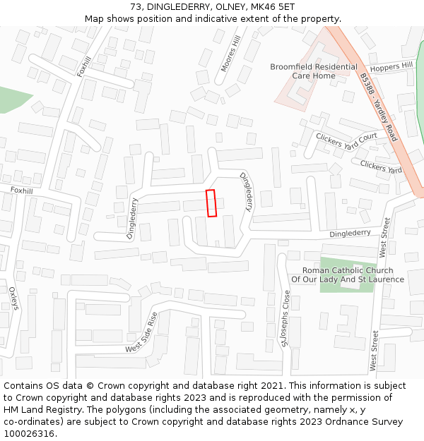73, DINGLEDERRY, OLNEY, MK46 5ET: Location map and indicative extent of plot