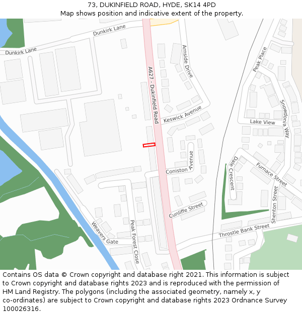 73, DUKINFIELD ROAD, HYDE, SK14 4PD: Location map and indicative extent of plot