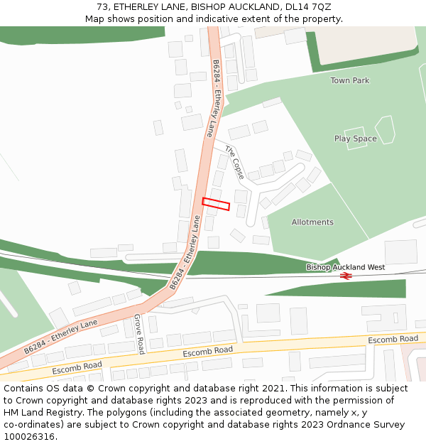 73, ETHERLEY LANE, BISHOP AUCKLAND, DL14 7QZ: Location map and indicative extent of plot