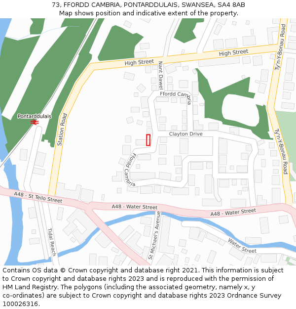 73, FFORDD CAMBRIA, PONTARDDULAIS, SWANSEA, SA4 8AB: Location map and indicative extent of plot