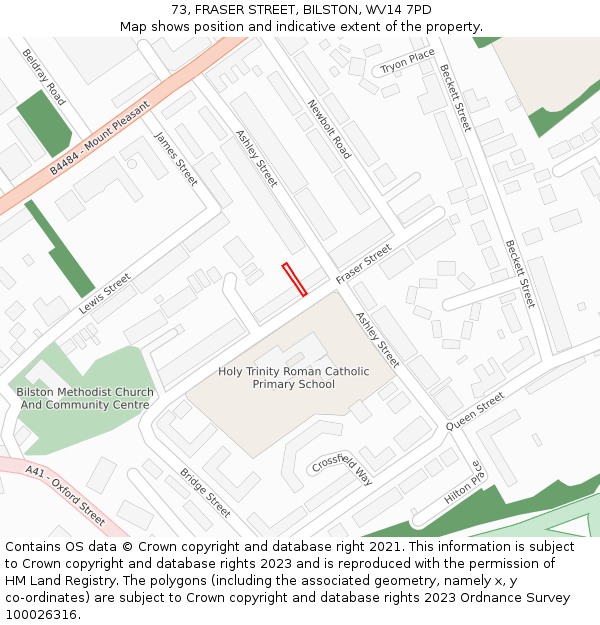 73, FRASER STREET, BILSTON, WV14 7PD: Location map and indicative extent of plot