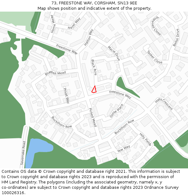 73, FREESTONE WAY, CORSHAM, SN13 9EE: Location map and indicative extent of plot