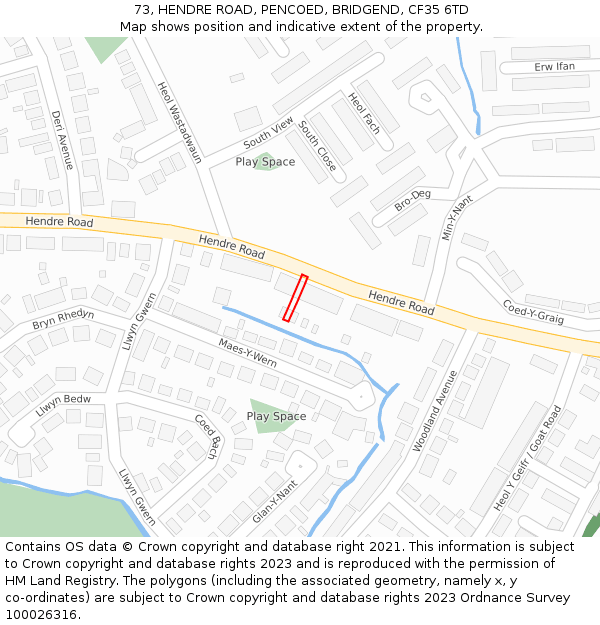 73, HENDRE ROAD, PENCOED, BRIDGEND, CF35 6TD: Location map and indicative extent of plot