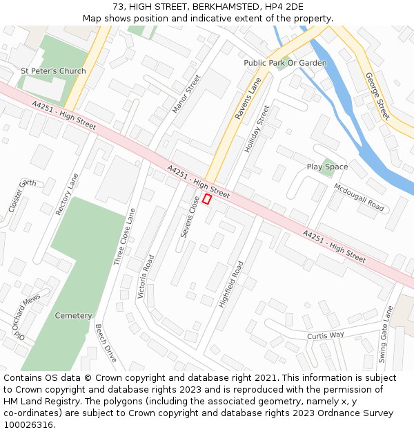 73, HIGH STREET, BERKHAMSTED, HP4 2DE: Location map and indicative extent of plot