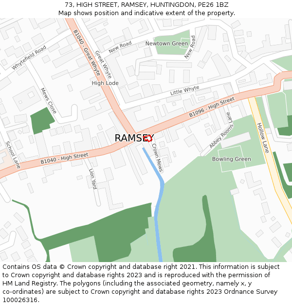 73, HIGH STREET, RAMSEY, HUNTINGDON, PE26 1BZ: Location map and indicative extent of plot