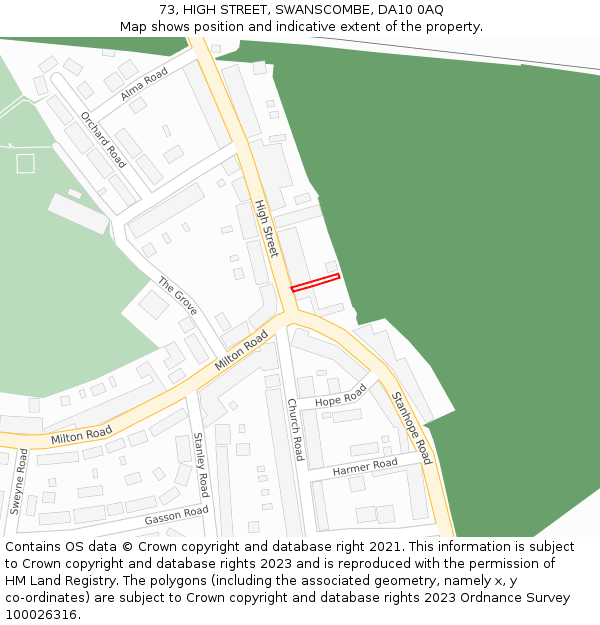 73, HIGH STREET, SWANSCOMBE, DA10 0AQ: Location map and indicative extent of plot