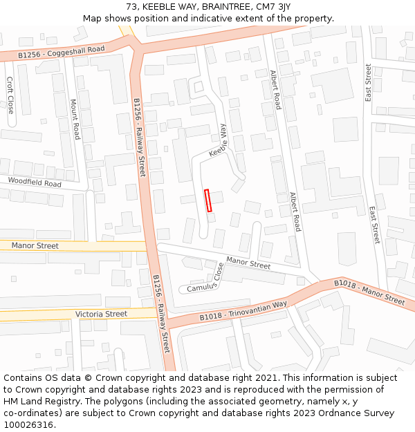 73, KEEBLE WAY, BRAINTREE, CM7 3JY: Location map and indicative extent of plot