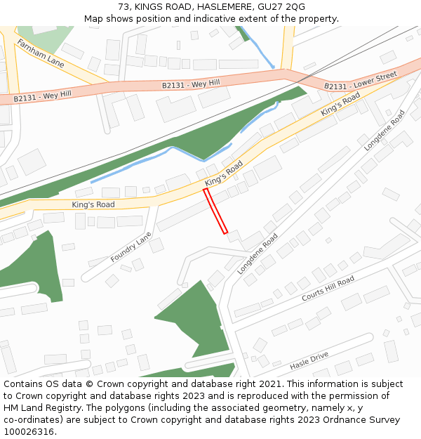73, KINGS ROAD, HASLEMERE, GU27 2QG: Location map and indicative extent of plot