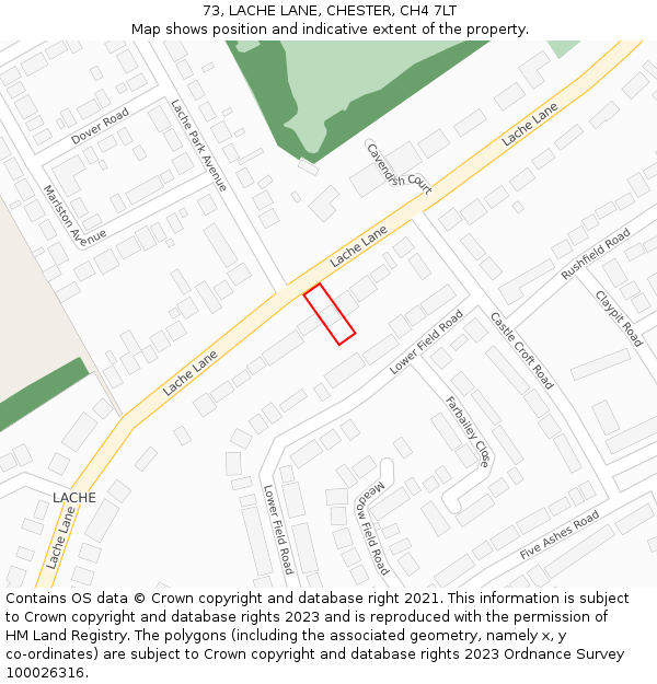 73, LACHE LANE, CHESTER, CH4 7LT: Location map and indicative extent of plot
