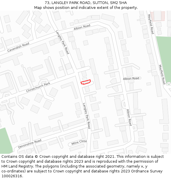 73, LANGLEY PARK ROAD, SUTTON, SM2 5HA: Location map and indicative extent of plot