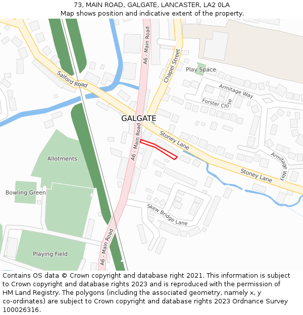 73, MAIN ROAD, GALGATE, LANCASTER, LA2 0LA: Location map and indicative extent of plot