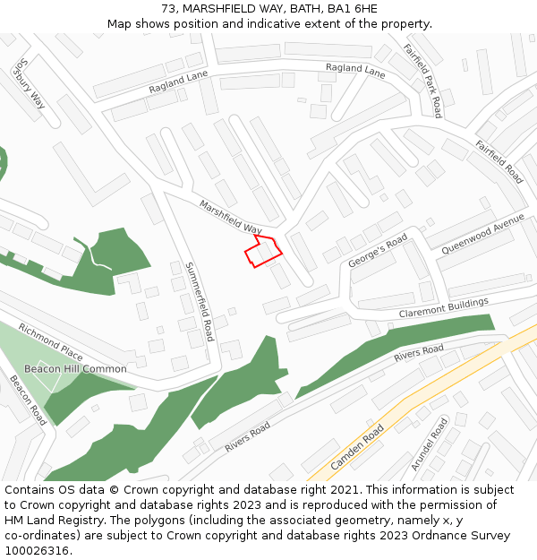 73, MARSHFIELD WAY, BATH, BA1 6HE: Location map and indicative extent of plot