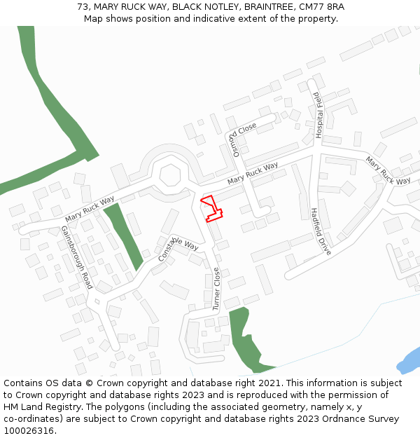 73, MARY RUCK WAY, BLACK NOTLEY, BRAINTREE, CM77 8RA: Location map and indicative extent of plot