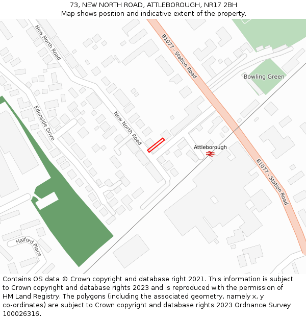 73, NEW NORTH ROAD, ATTLEBOROUGH, NR17 2BH: Location map and indicative extent of plot