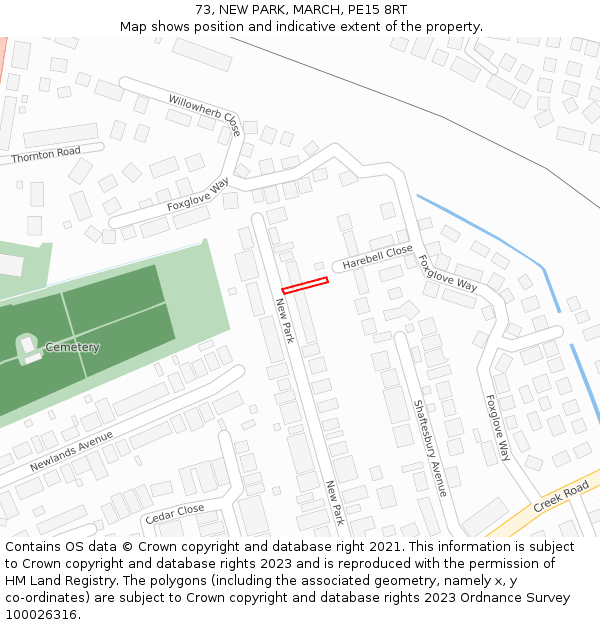 73, NEW PARK, MARCH, PE15 8RT: Location map and indicative extent of plot