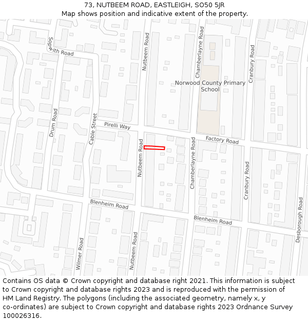 73, NUTBEEM ROAD, EASTLEIGH, SO50 5JR: Location map and indicative extent of plot