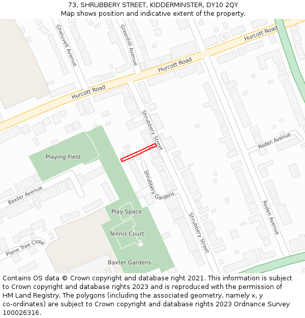 73, SHRUBBERY STREET, KIDDERMINSTER, DY10 2QY: Location map and indicative extent of plot