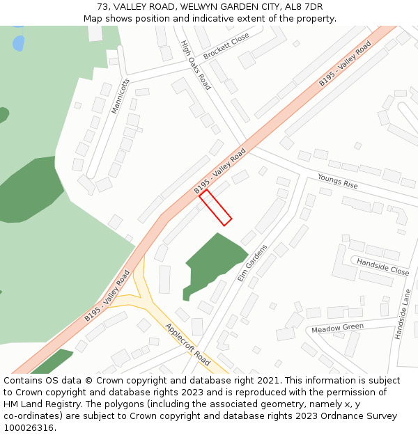 73, VALLEY ROAD, WELWYN GARDEN CITY, AL8 7DR: Location map and indicative extent of plot
