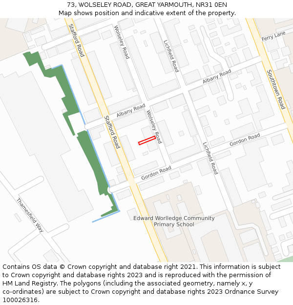 73, WOLSELEY ROAD, GREAT YARMOUTH, NR31 0EN: Location map and indicative extent of plot